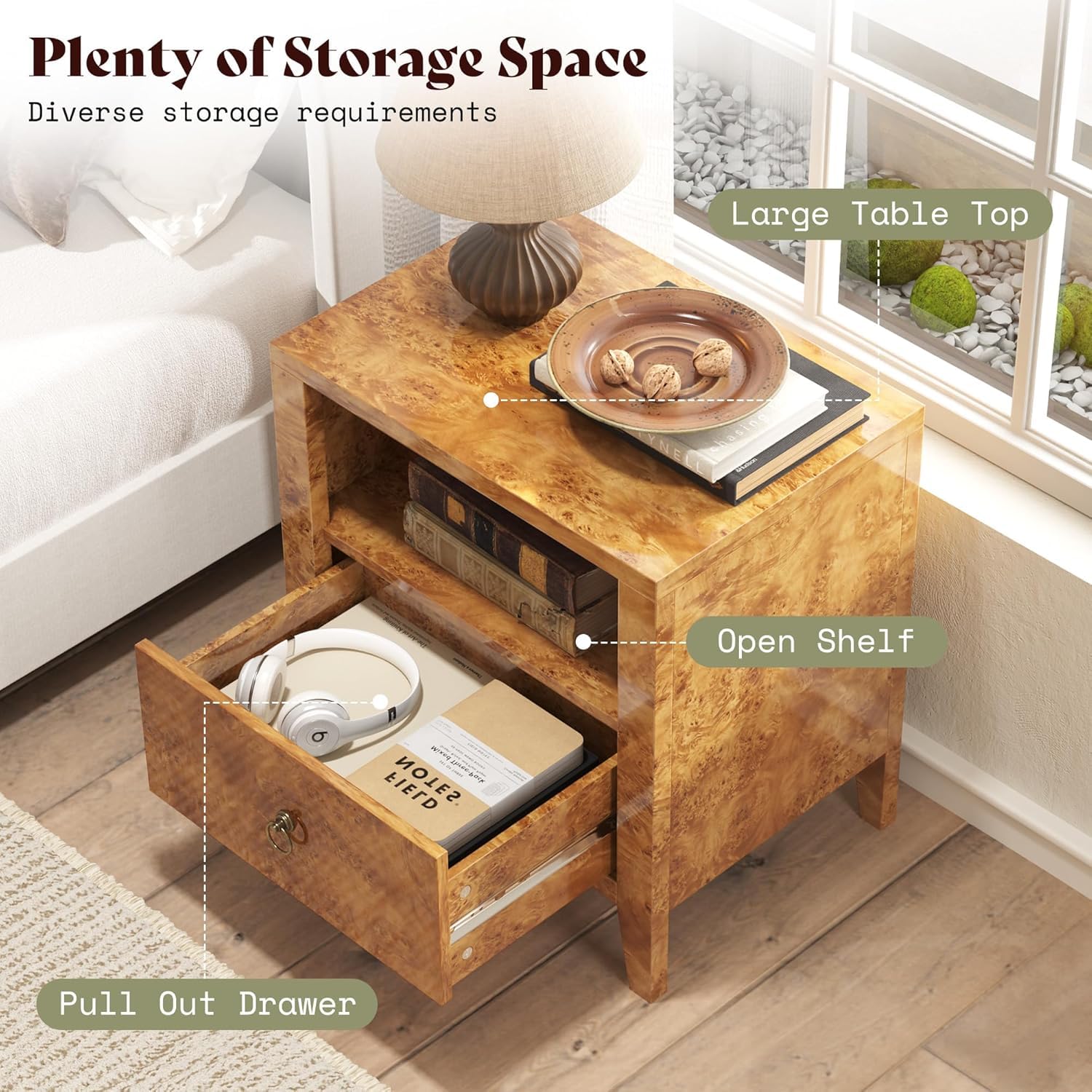 Burl Mid-Century Bedroom Set Amerlife Yellow