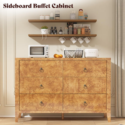 Burl Mid Century 6-Drawer Wood Dresser Amerlife