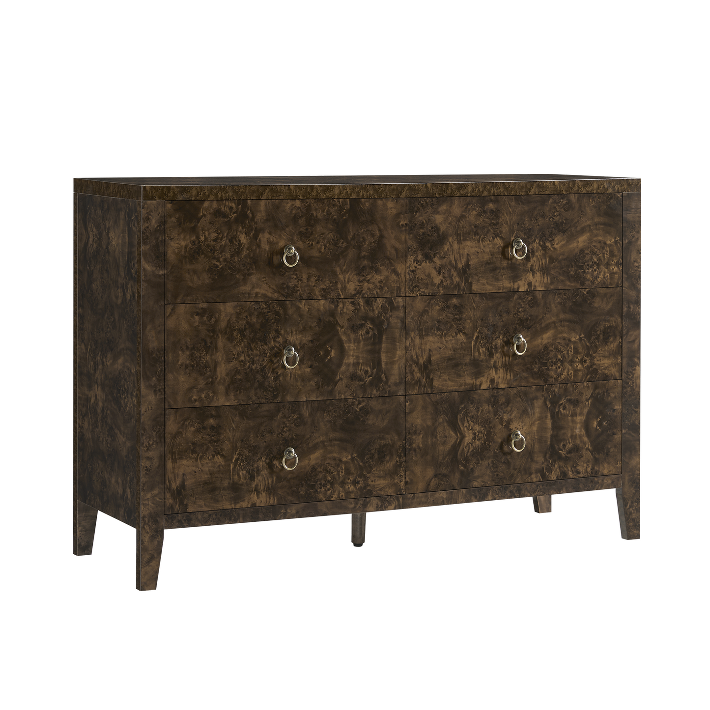 Burl Mid Century 6-Drawer Wood Dresser-BROWN