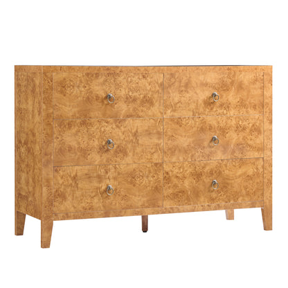 Burl Mid Century 6-Drawer Wood Dresser-YELLOW