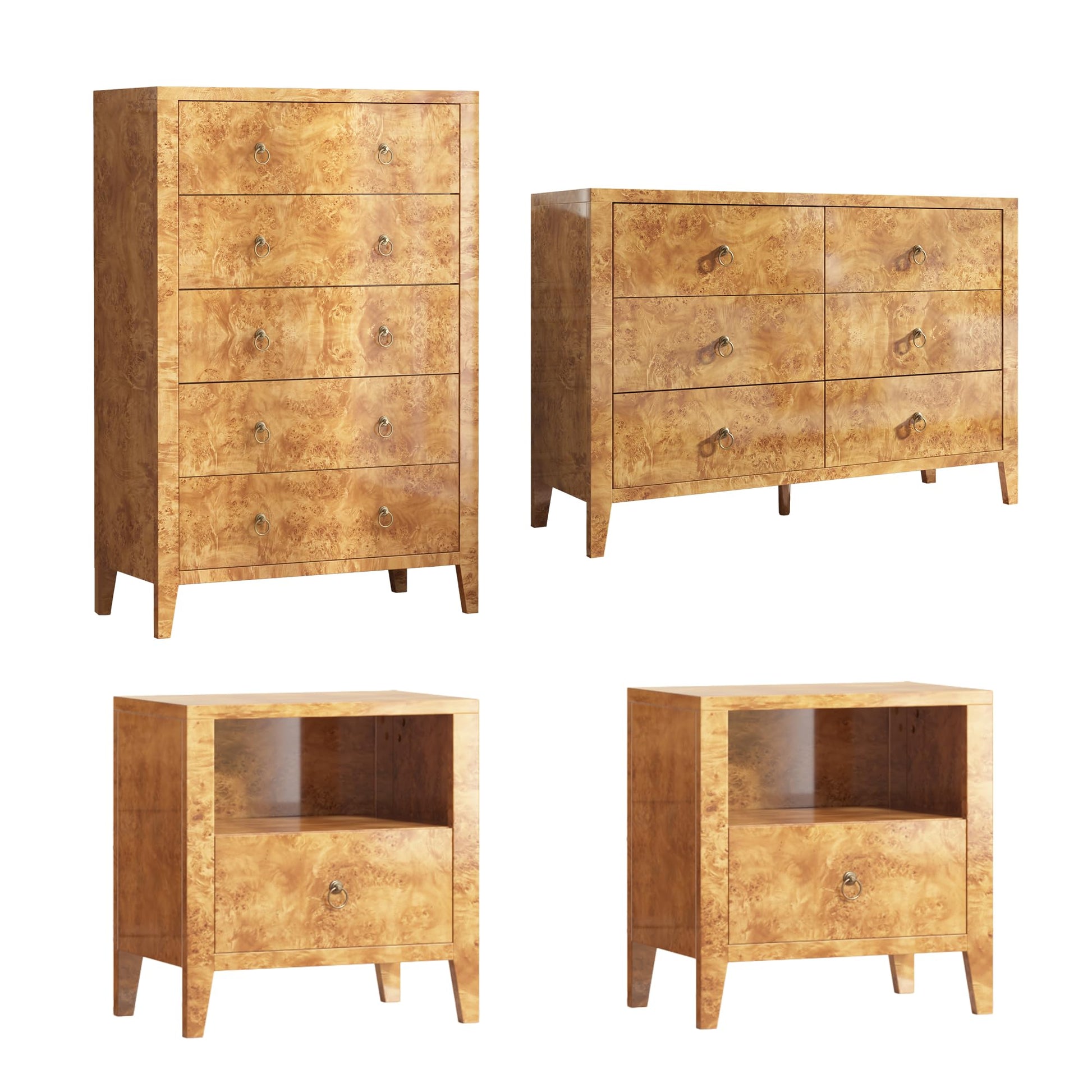 Burl High Gloss Bedroom Set Amerlife  Yellow