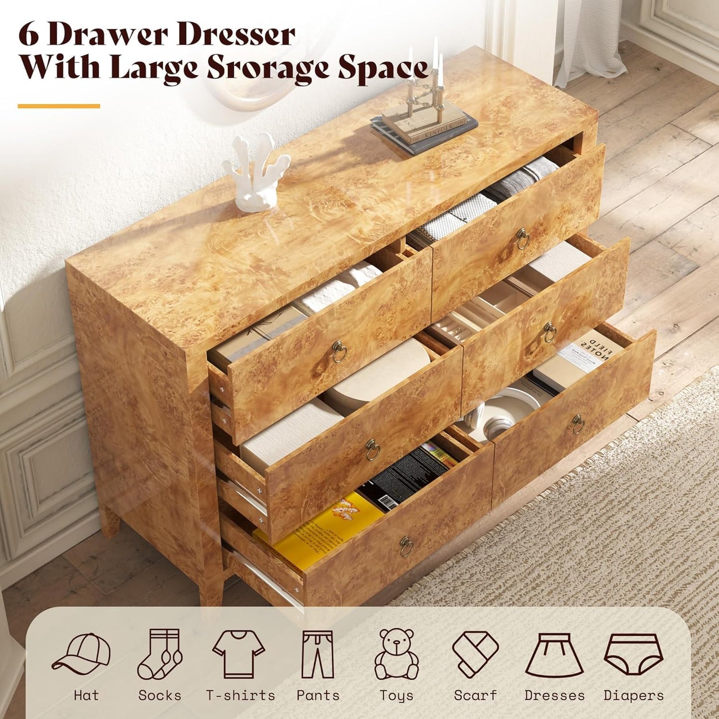 Burl High Gloss Bedroom Set Amerlife Yellow