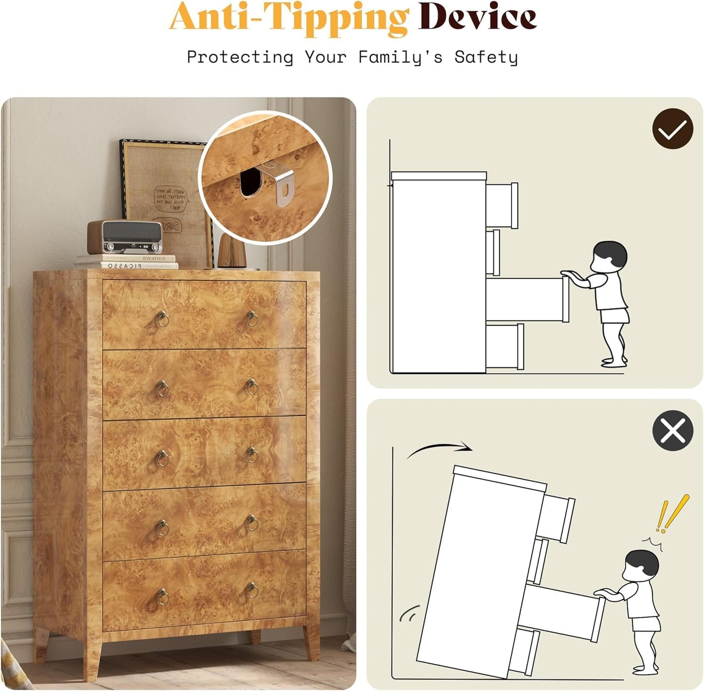 Burl High Gloss Bedroom Set Amerlife Yellow