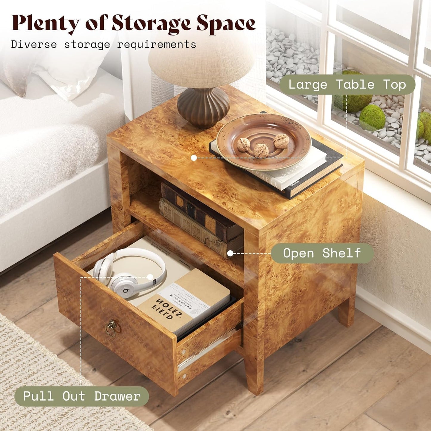 Burl High Gloss Bedroom Set Amerlife Yellow