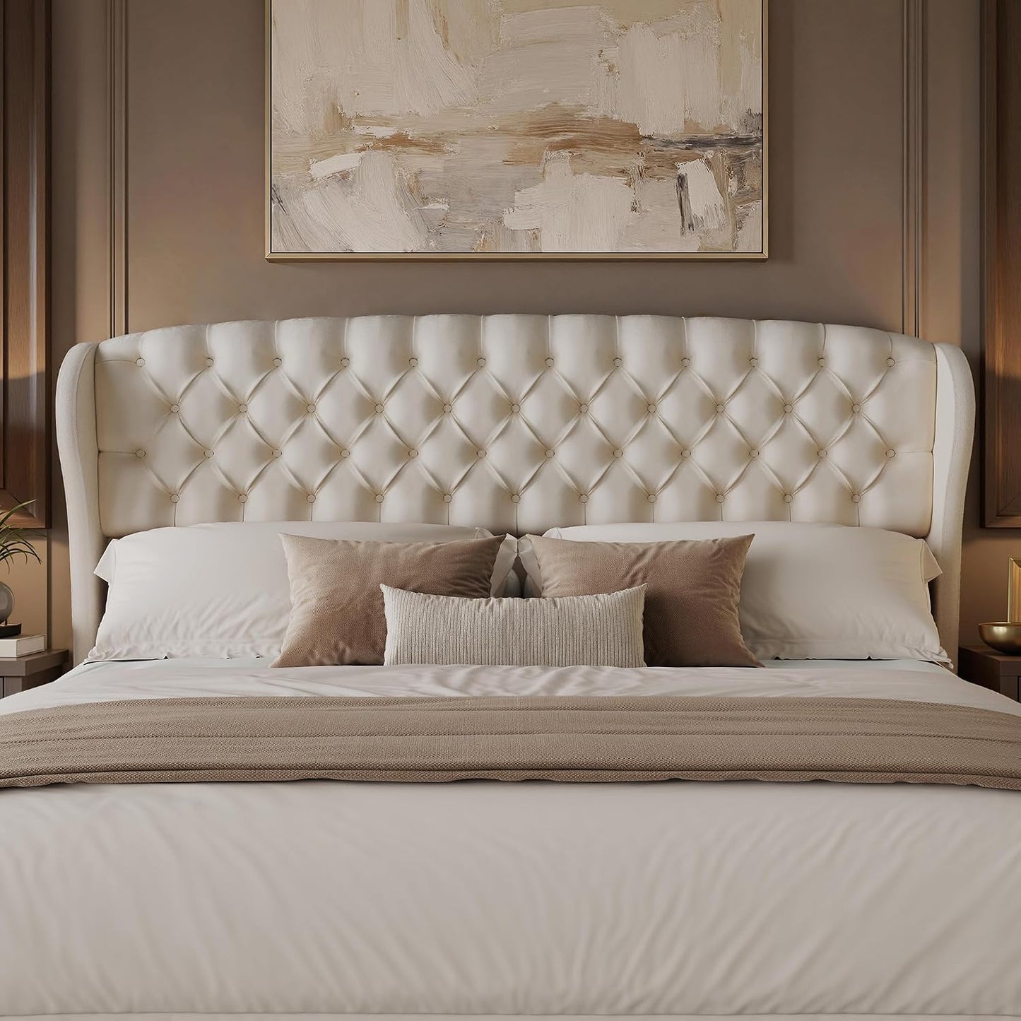 Scallop Wingback Headboard Only Amerlife Cream