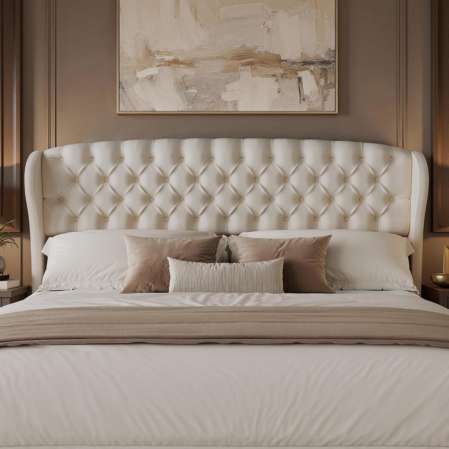 Scallop Wingback Headboard Only Amerlife Cream