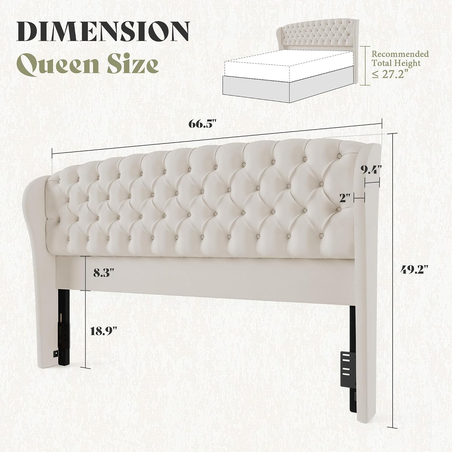 Scallop Wingback Headboard Only Amerlife Cream