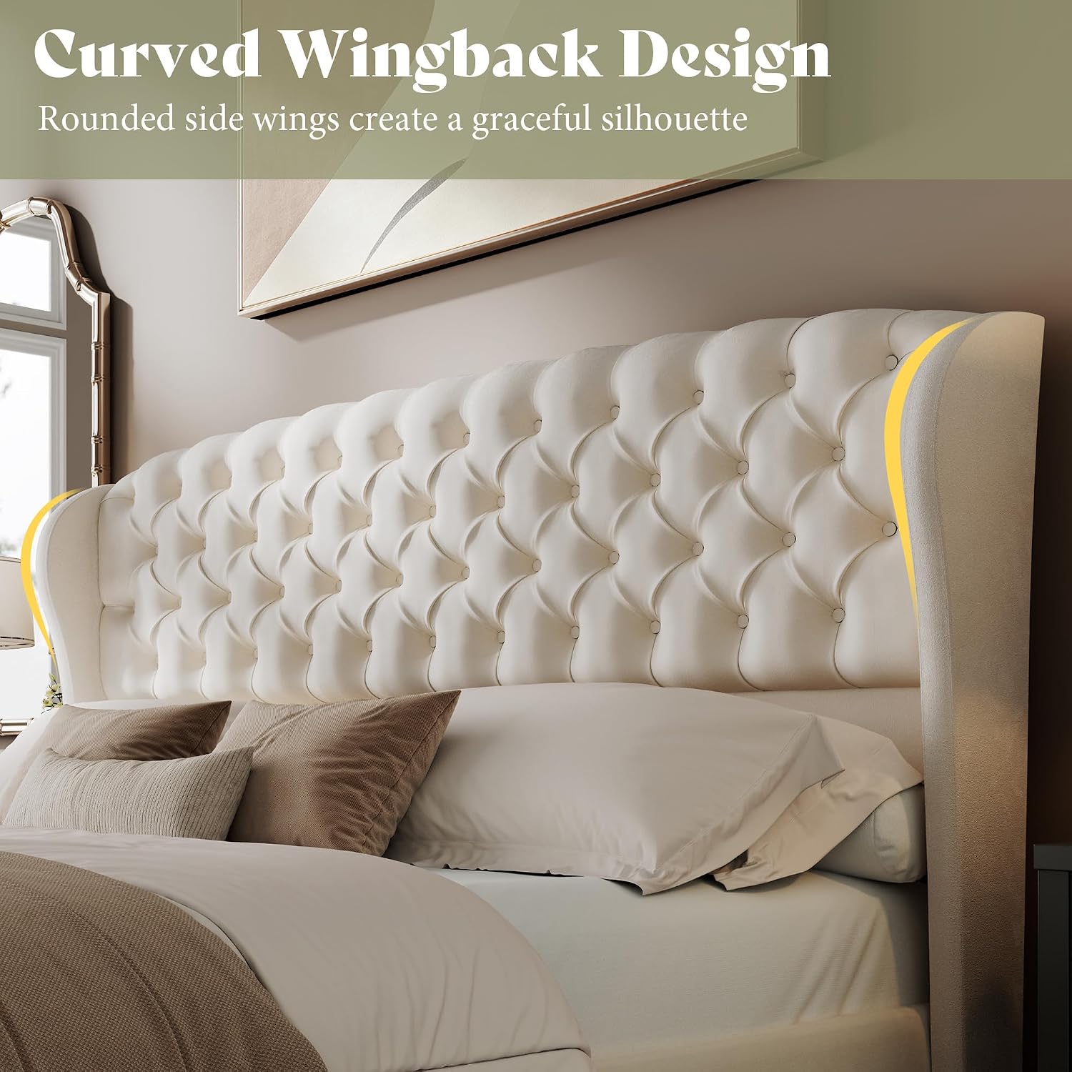 Scallop Wingback Headboard Only Amerlife Cream