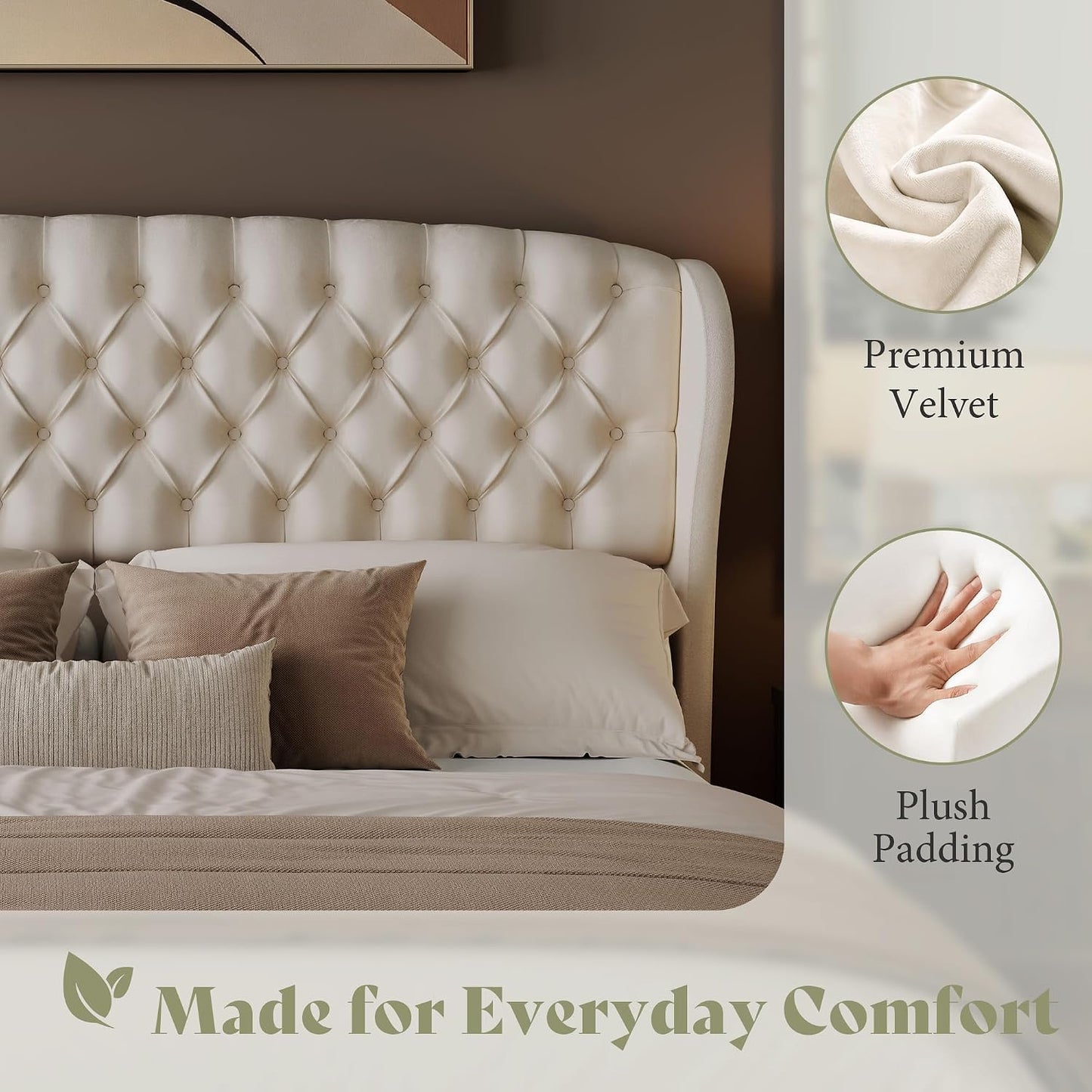 Scallop Wingback Headboard Only Amerlife Cream