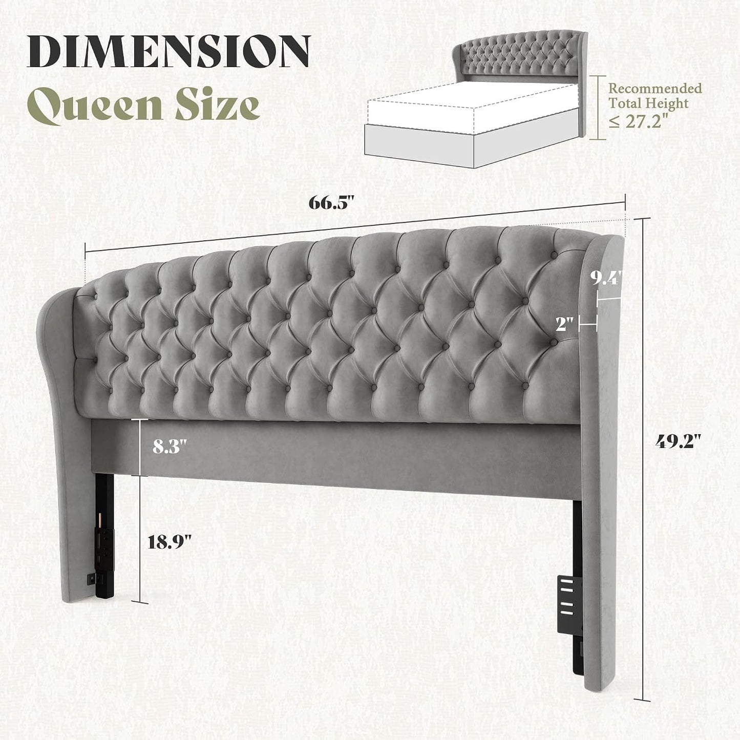 Scallop Wingback Headboard Only Amerlife Grey