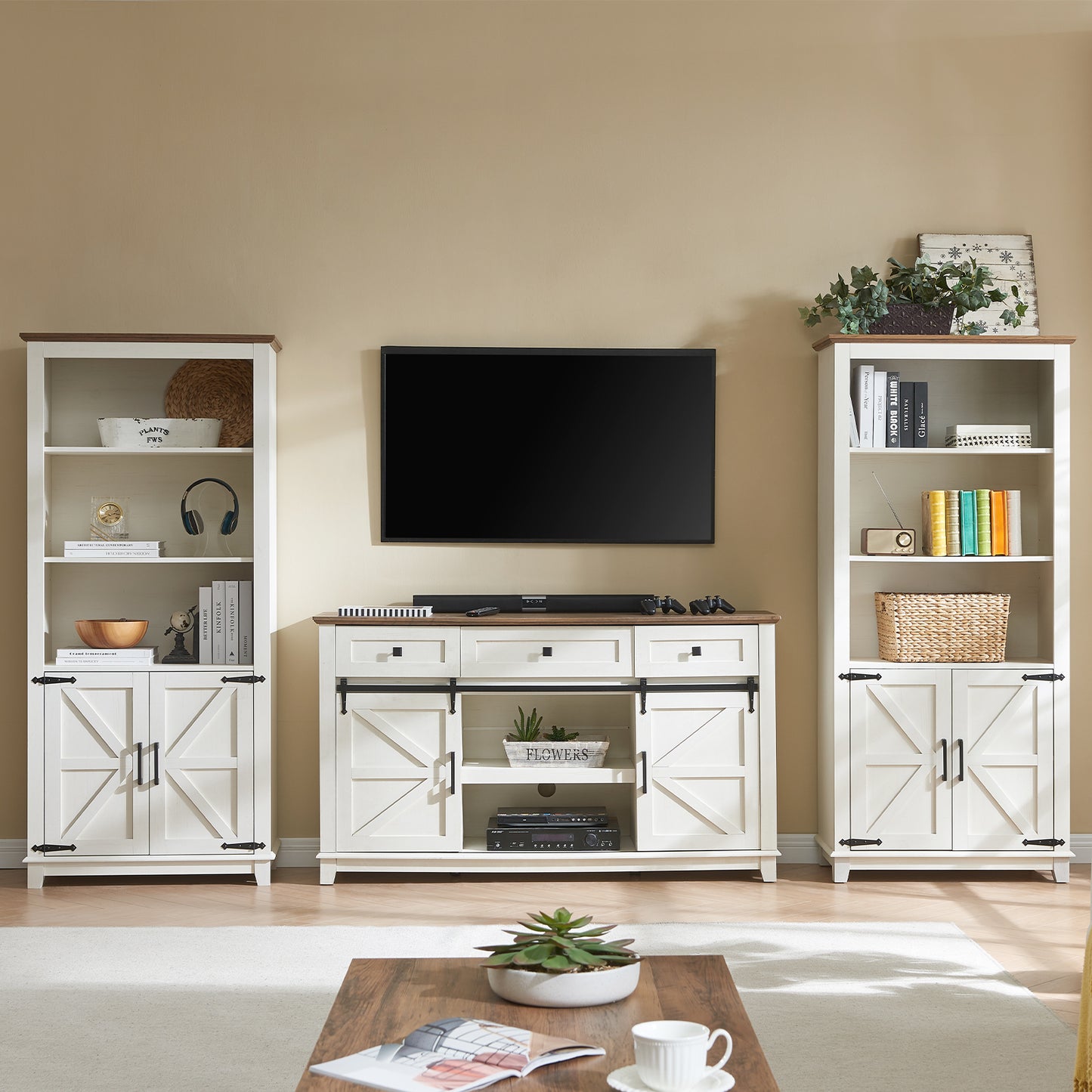 CTS007 Malin Farmhouse TV Stand Rustic White