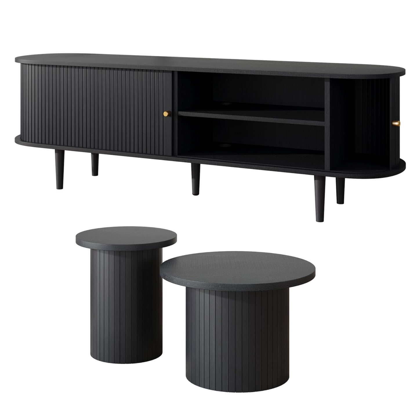 Briar Tambour Living Room Set Amerlife Black / 70"