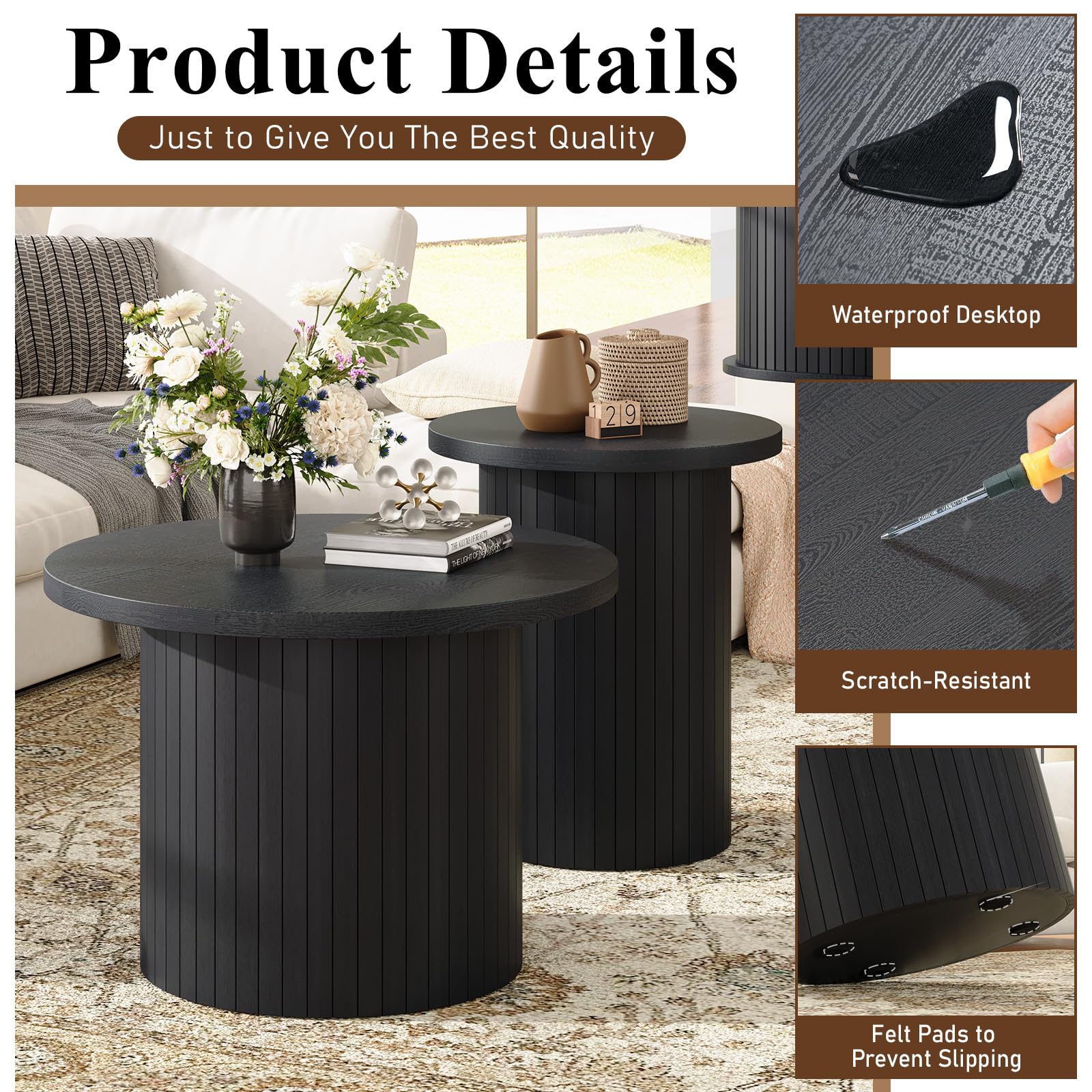 Briar Tambour Living Room Set Amerlife Black / 70"