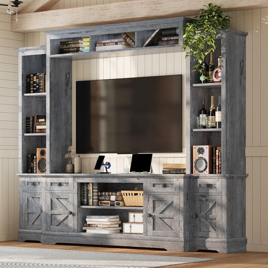 Arrow Farmhouse Wall Unit with Bookshelves Amerlife Grey