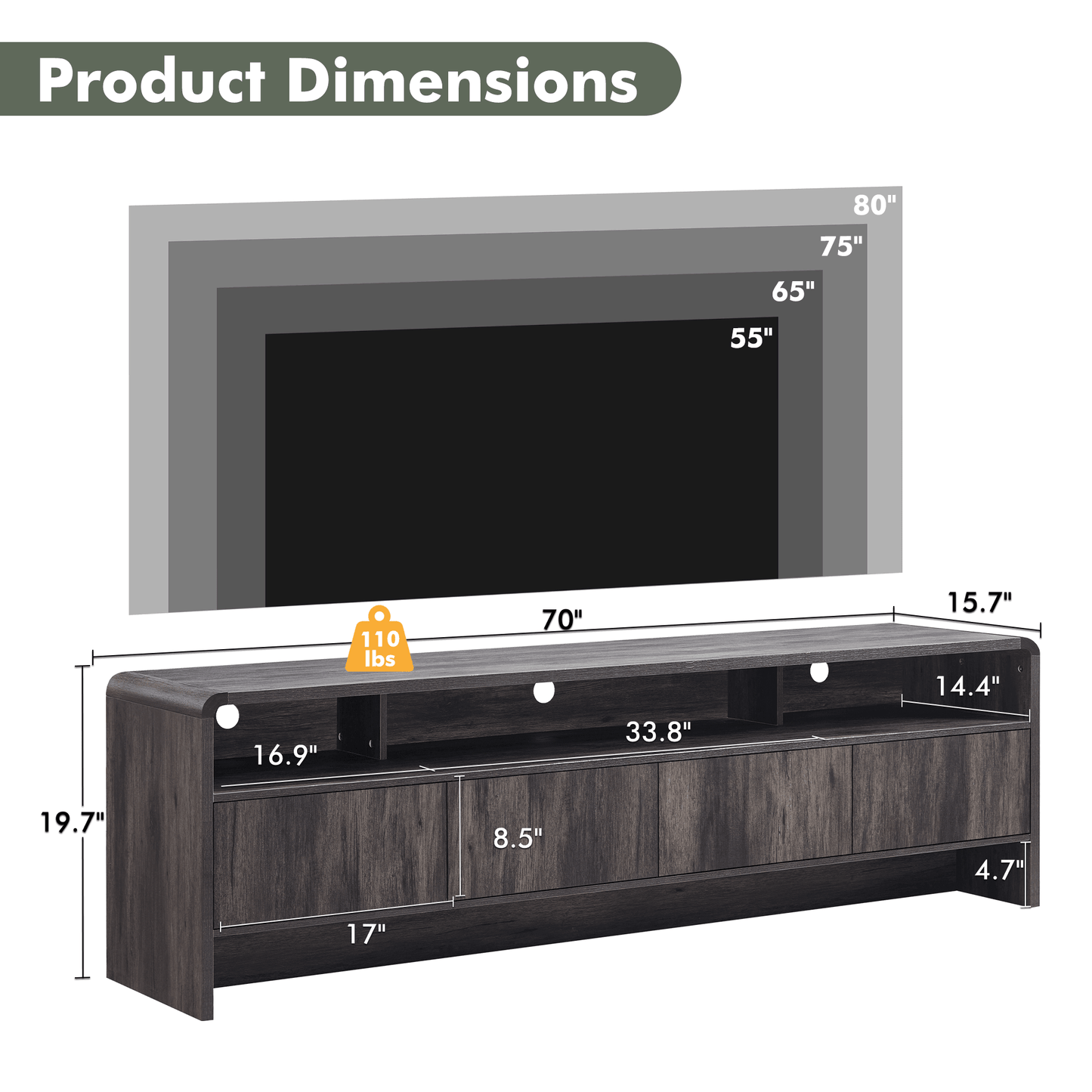 Flat Wood Curved TV Stand-BLACK