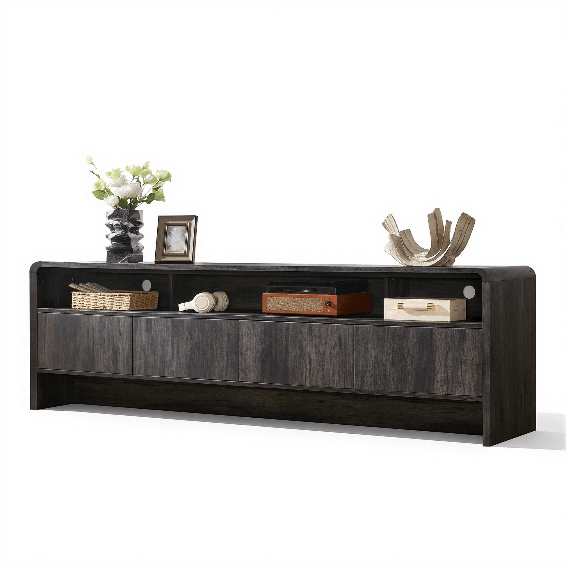 Flat Wood Curved TV Stand-BLACK