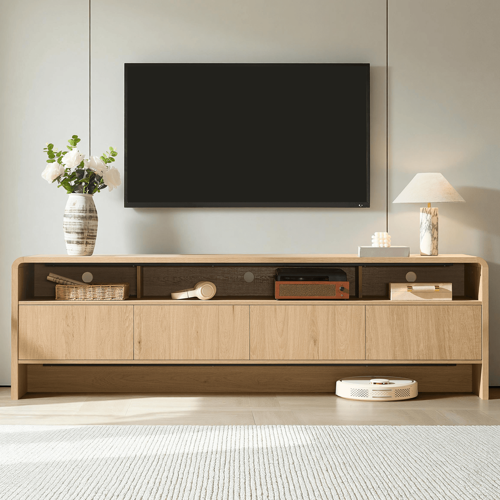 Flat Wood Curved TV Stand-OAK