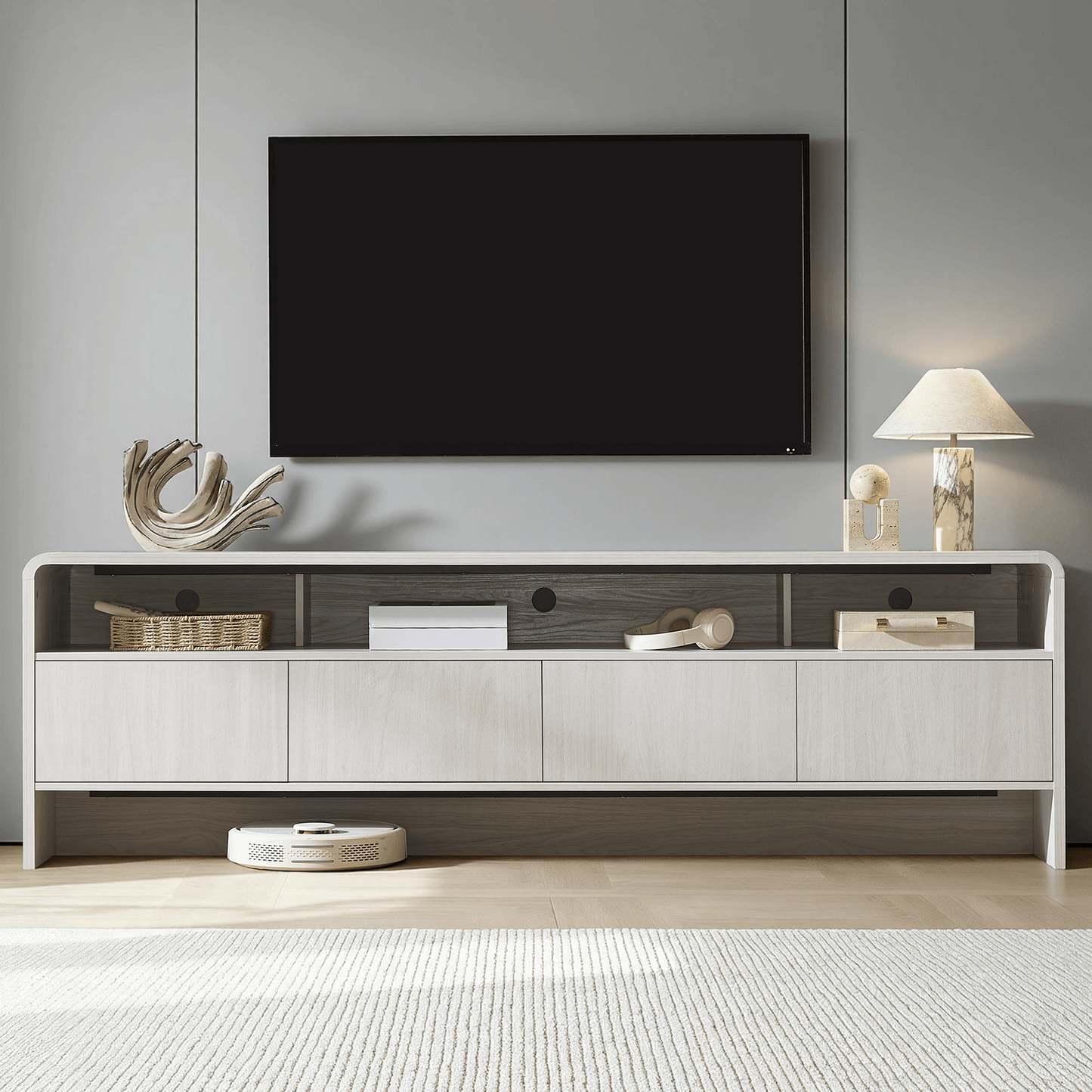 Flat Wood Curved TV Stand-WHITE