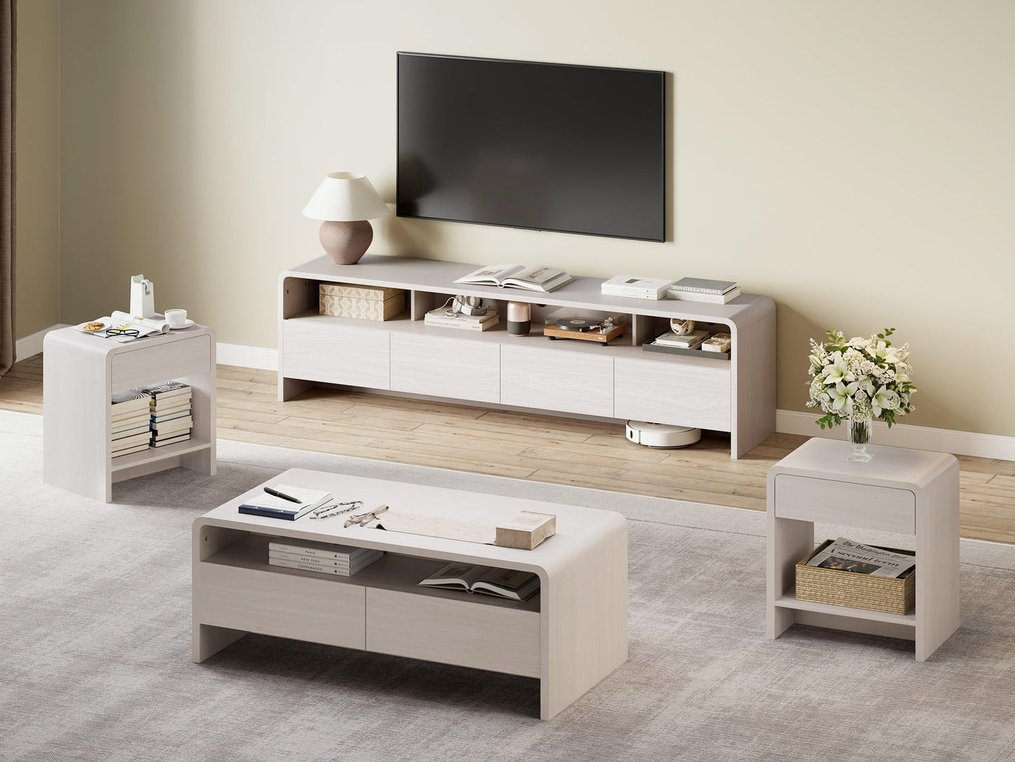 Contemporary Living Room Furniture Set Amerlife White