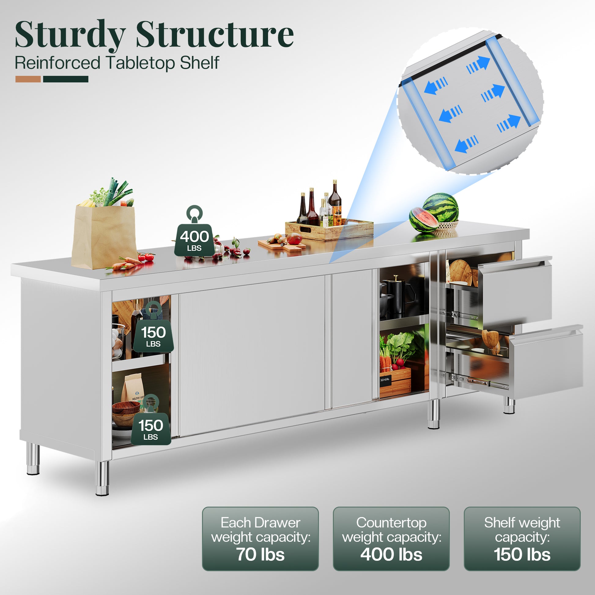 Stainless Steel Work Cabinet Amerlife 