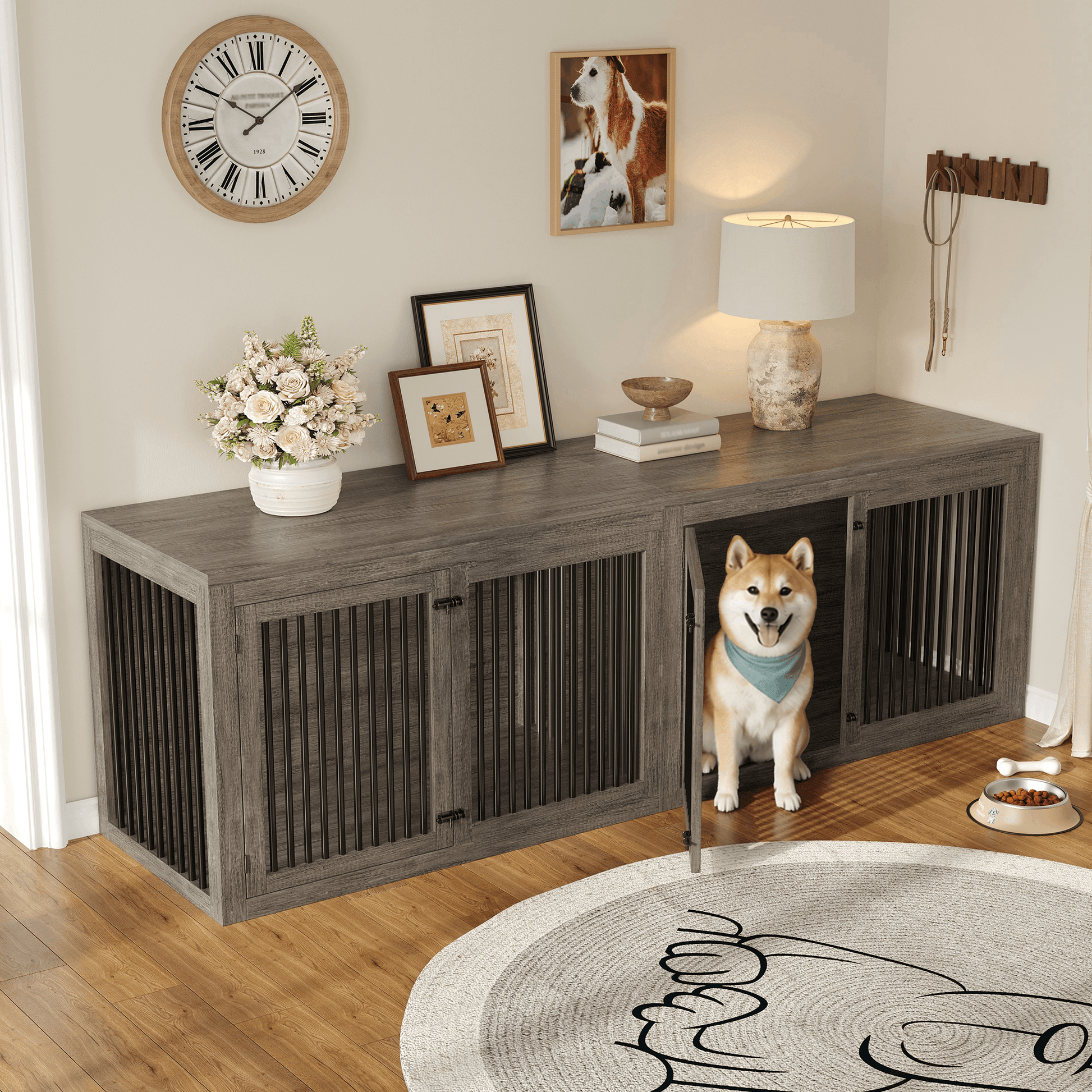 Quadro 3-in-1 Corner Dog Crate Amerlife Right (41") / Rustic Gray