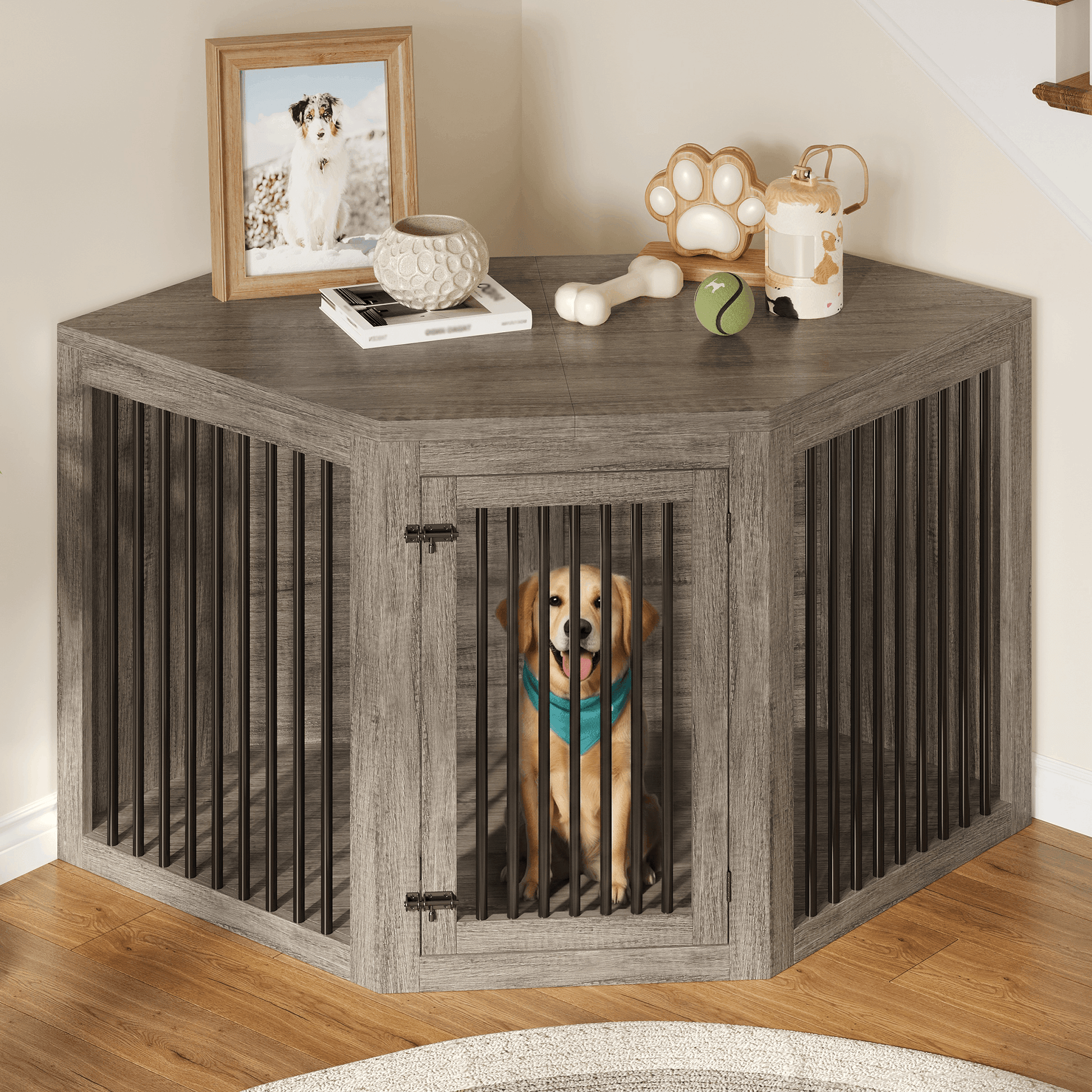 Quadro 3-in-1 Corner Dog Crate Amerlife Corner (53") / Rustic Gray