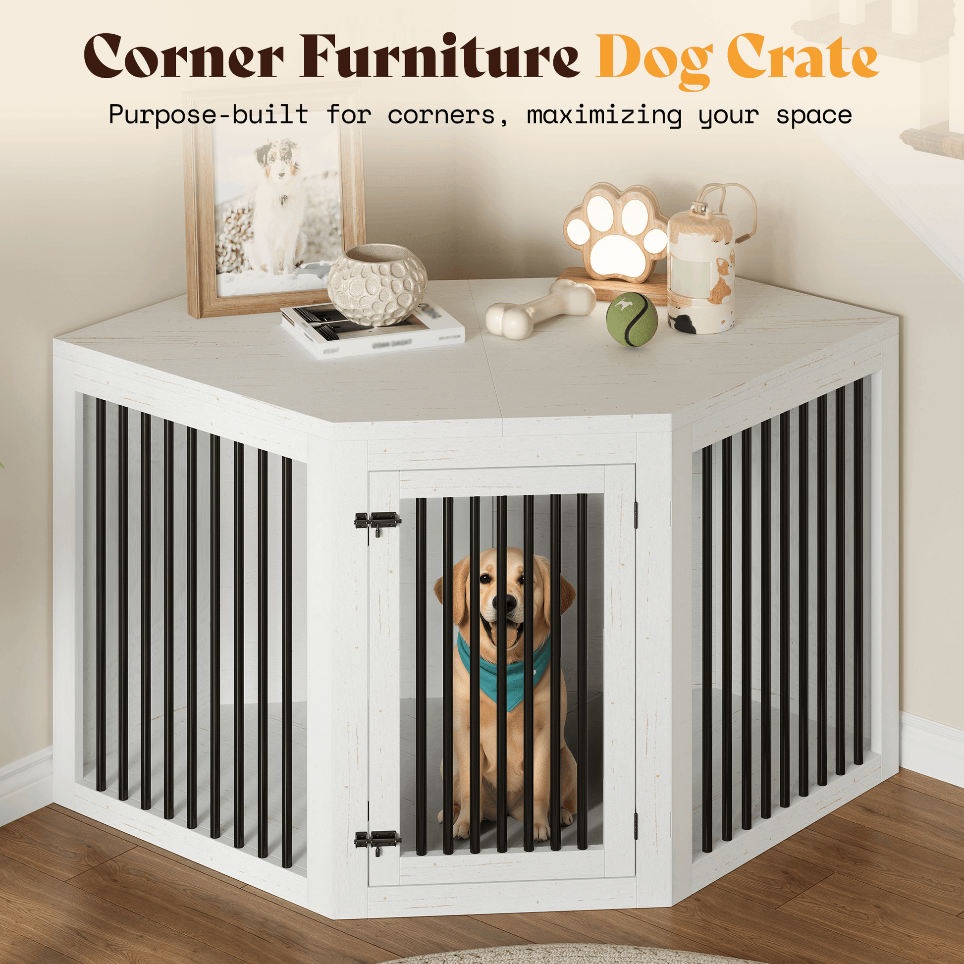 Quadro 3-in-1 Corner Dog Crate Amerlife Corner (53") / White