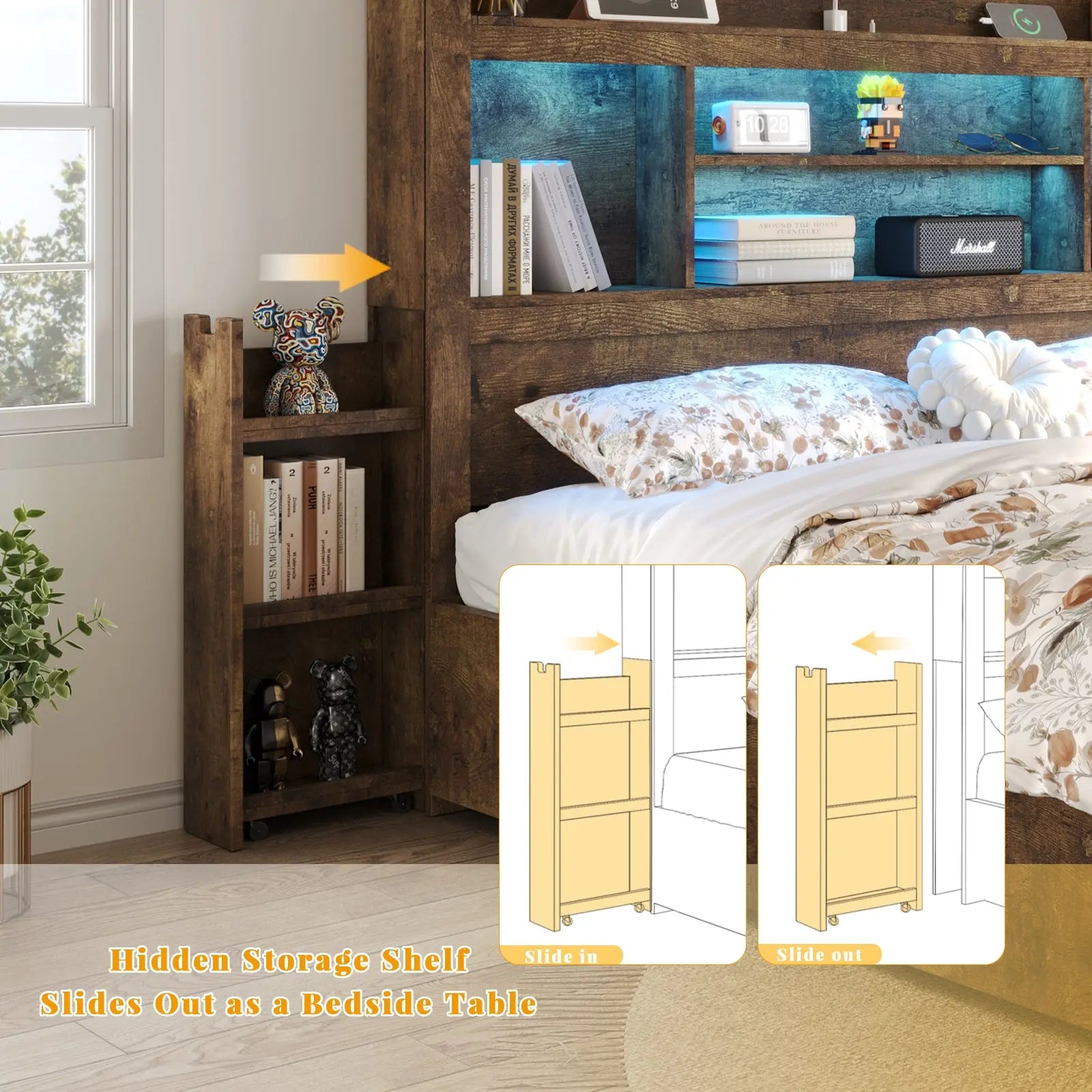 Hidden storage headboard king online
