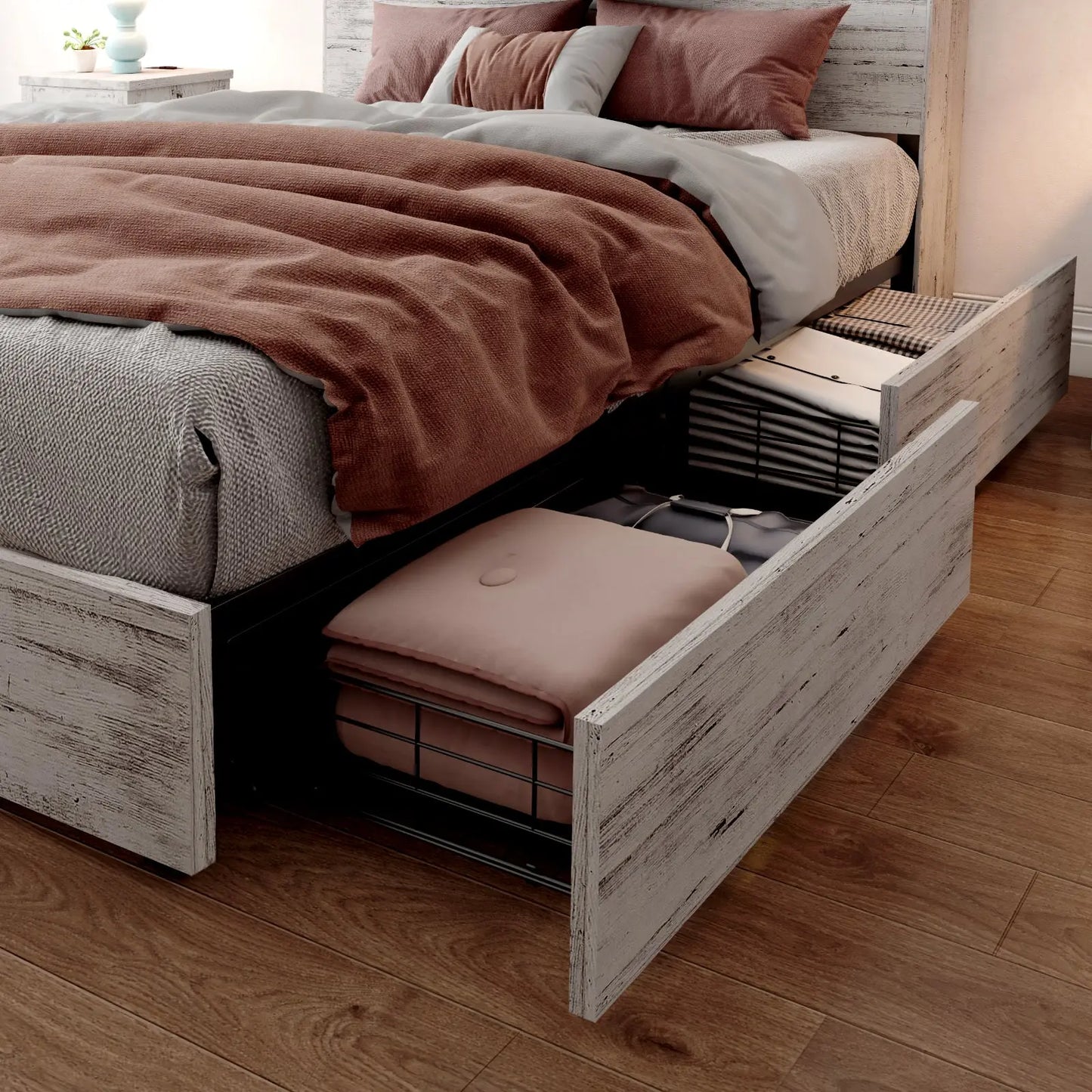 Full / Two-piece Set A / Distressed White & Dark Oak