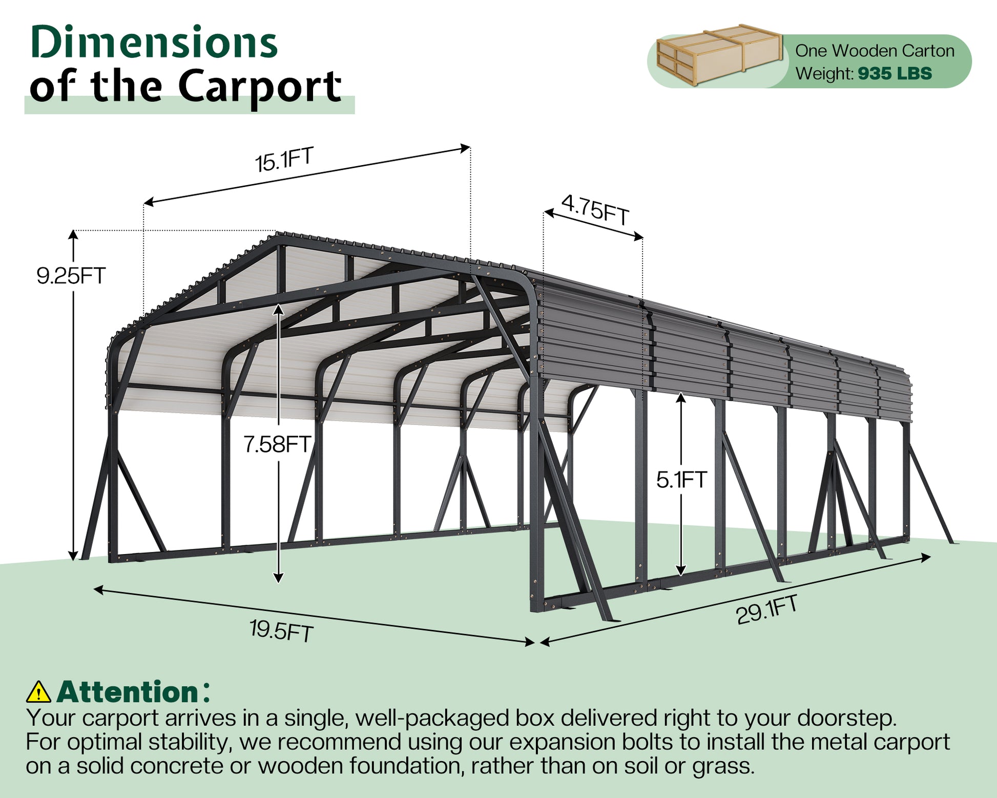 Extra Large Heavy Duty Metal Carport Amerlife 20x30 FT 