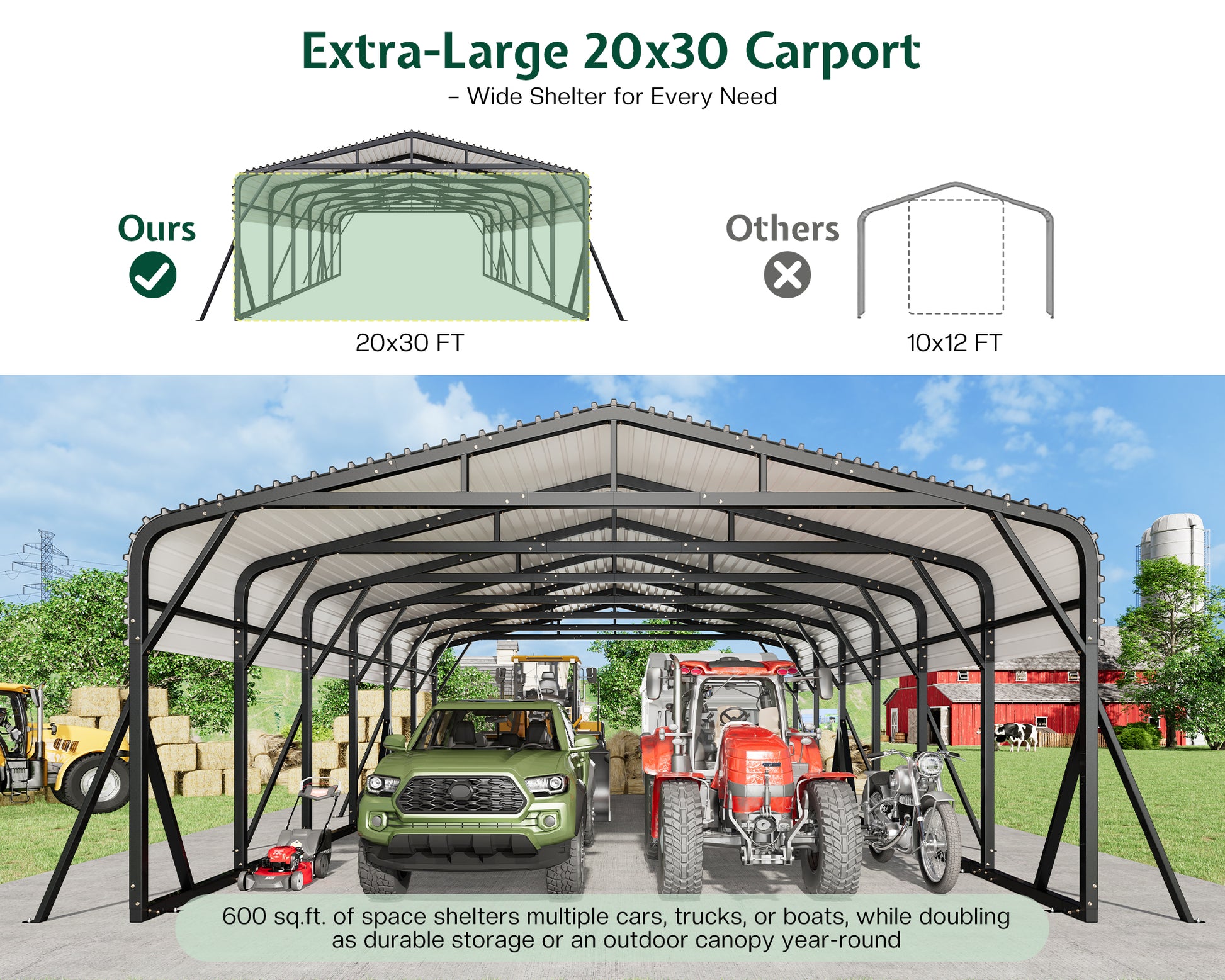 Extra Large Heavy Duty Metal Carport Amerlife 20x30 FT 