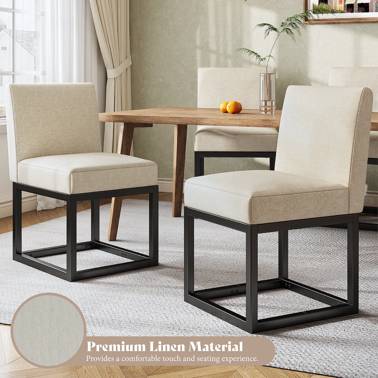 6-Piece Linen Dining Chairs Set - Beige