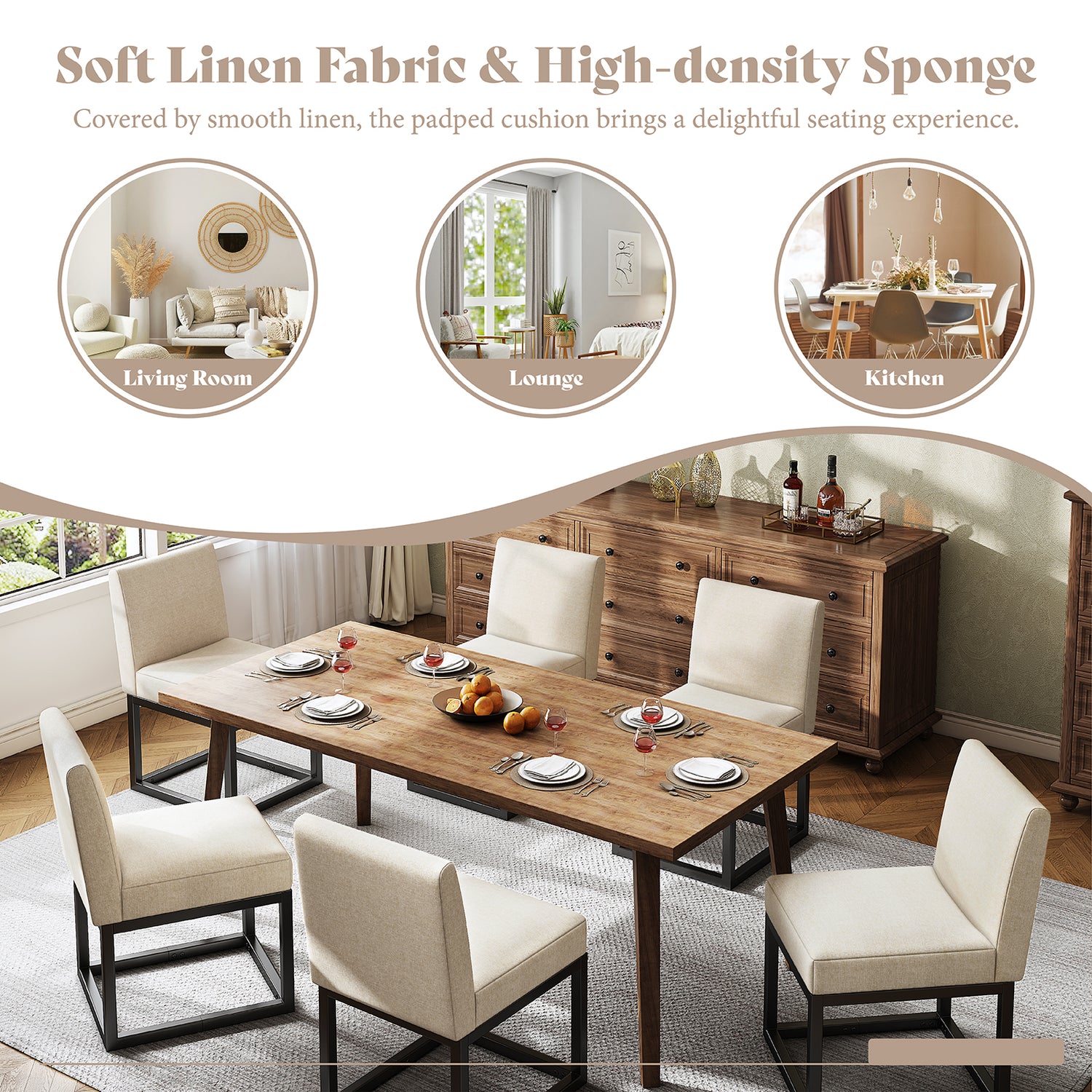 6-Piece Linen Dining Chairs Set - Beige