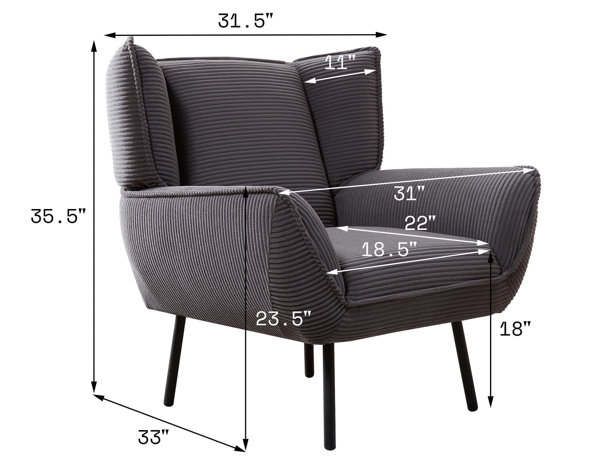 Wingback Corduroy Chair Set Amerlife-Grey
