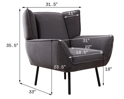 Wingback Corduroy Chair Set Amerlife-Grey