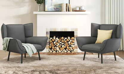 Wingback Corduroy Chair Set Amerlife-Grey