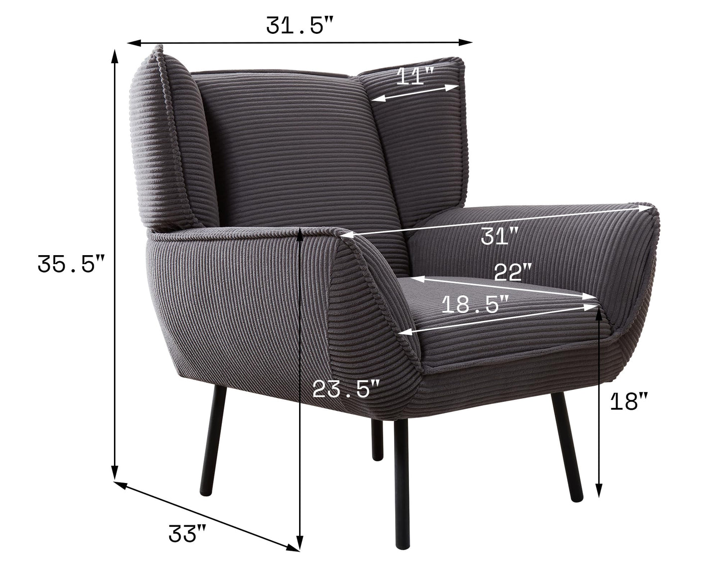 Accent Wingback Corduroy Chair of 4 - gray
