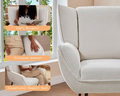 Accent Wingback Corduroy Chair of 4 - White