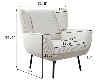 Wingback Corduroy Chair Set Amerlife-White