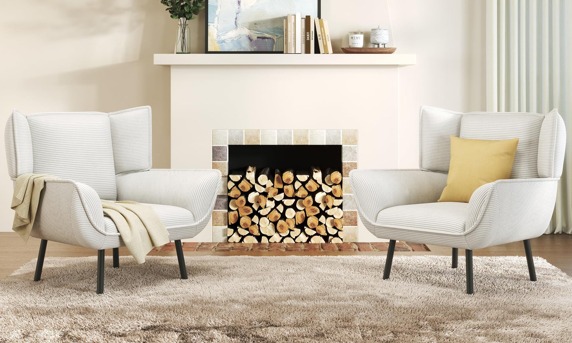 Wingback Corduroy Chair Set Amerlife-White