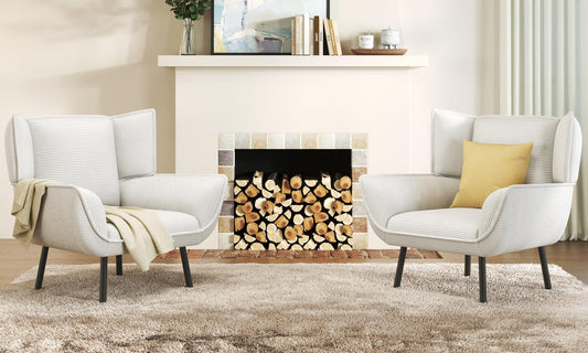 Wingback Corduroy Chair Set Amerlife-White