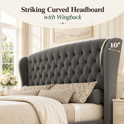 Bruco King Upholstered Sleigh Bed-Gray