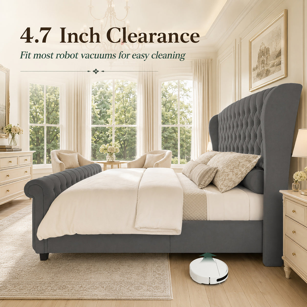 Bruco King Upholstered Sleigh Bed-Gray