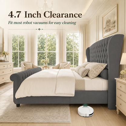 Bruco King Upholstered Sleigh Bed-Gray