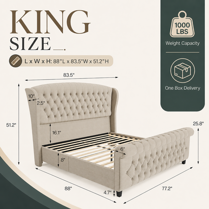 Bruco King Upholstered Sleigh Bed-Khaki