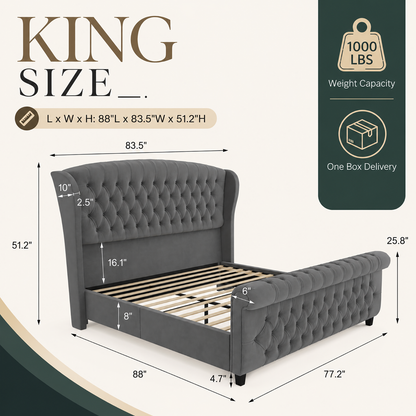 Bruco King Upholstered Sleigh Bed-Gray