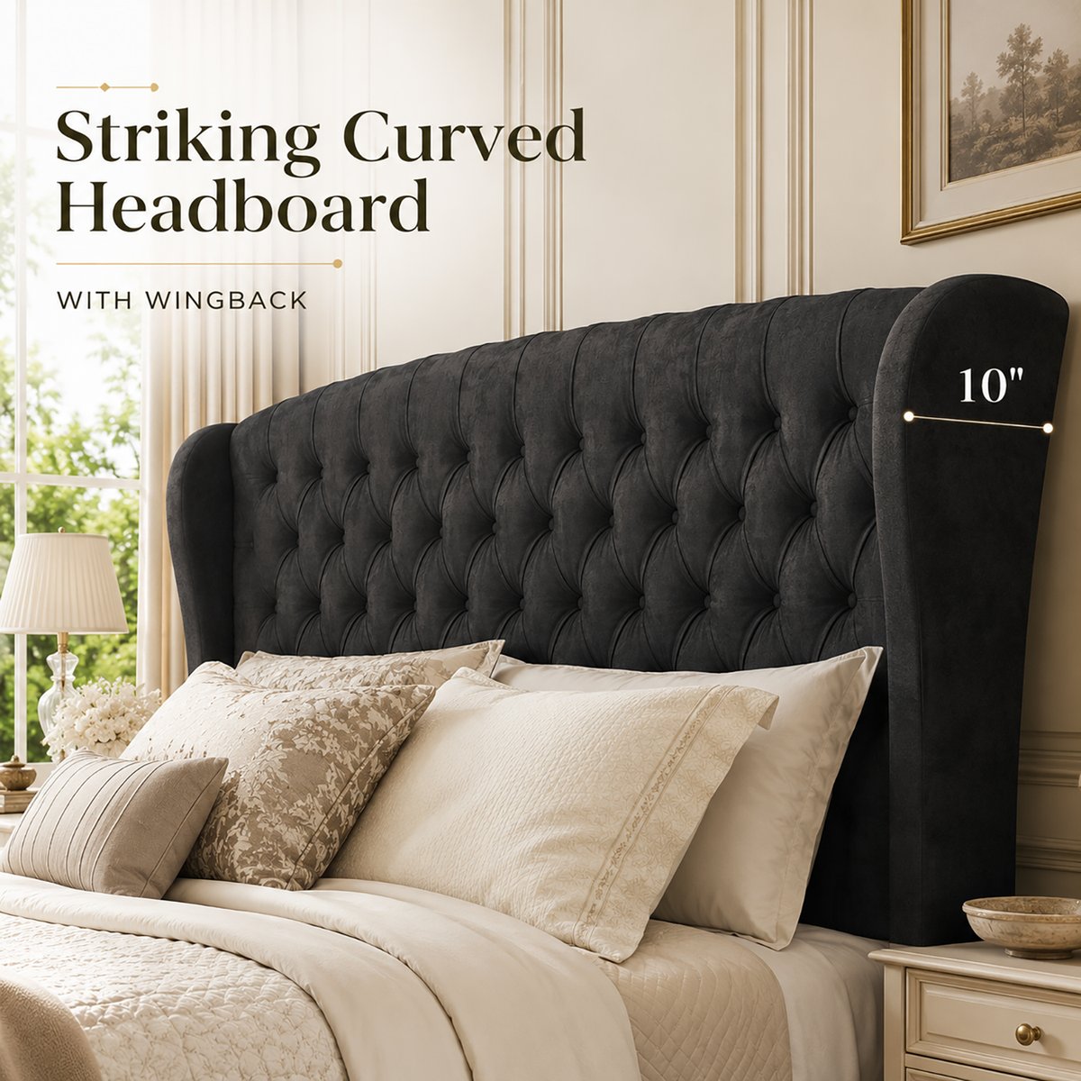 Bruco King Upholstered Sleigh Bed-Black
