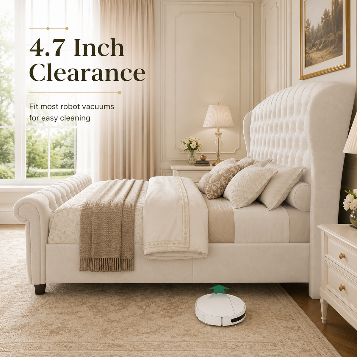 Bruco King Upholstered Sleigh Bed-Cream