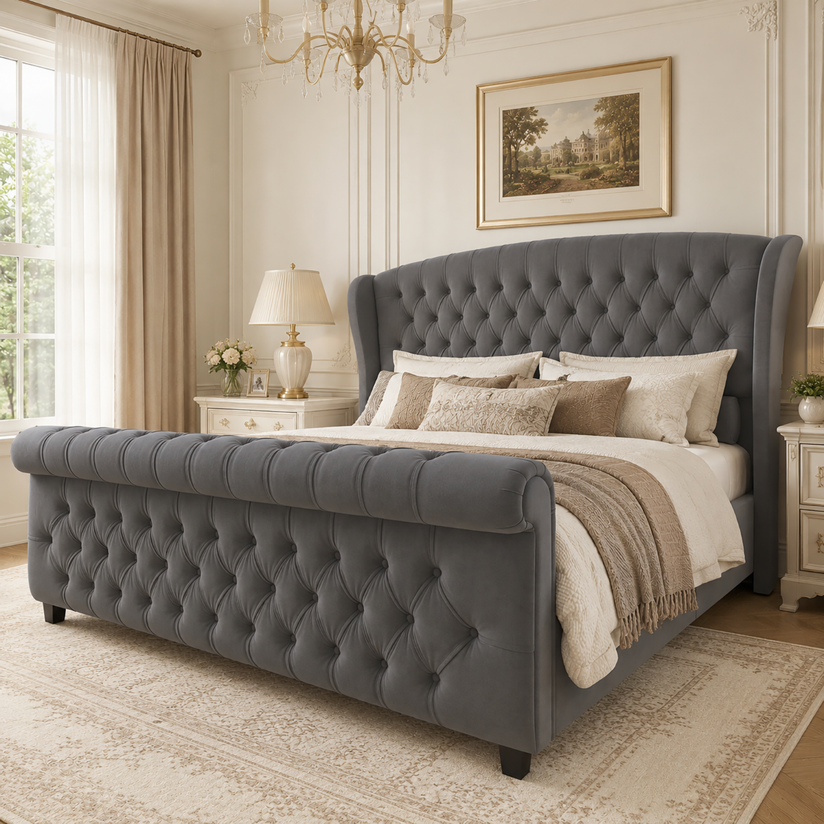 Bruco King Upholstered Sleigh Bed-Gray