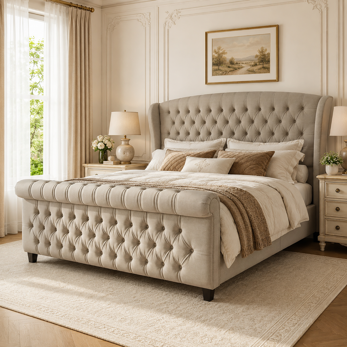 Bruco King Upholstered Sleigh Bed-Black